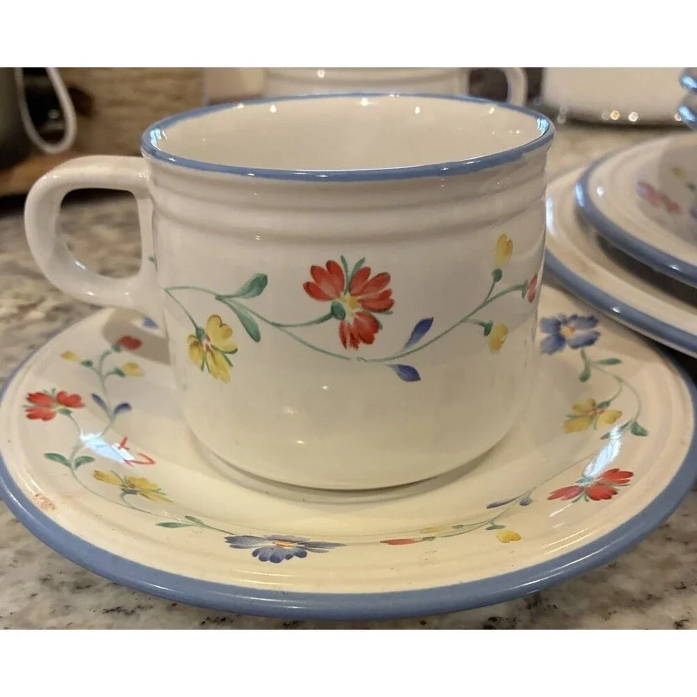 Savoir Vivre Summer Garden Set- Platter, Creamer, Bowls, Saucer Cup Set of 16
